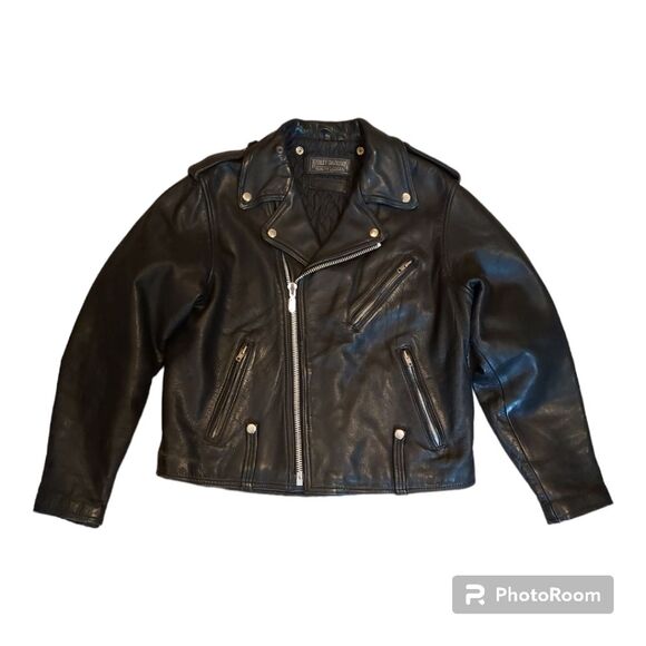 Vintage Harley Davidson Black Leather Motorcycle Jacket Size 46R - Picture 2 of 14